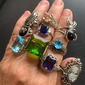 11 .925 gemstone rings green blue spider cameo